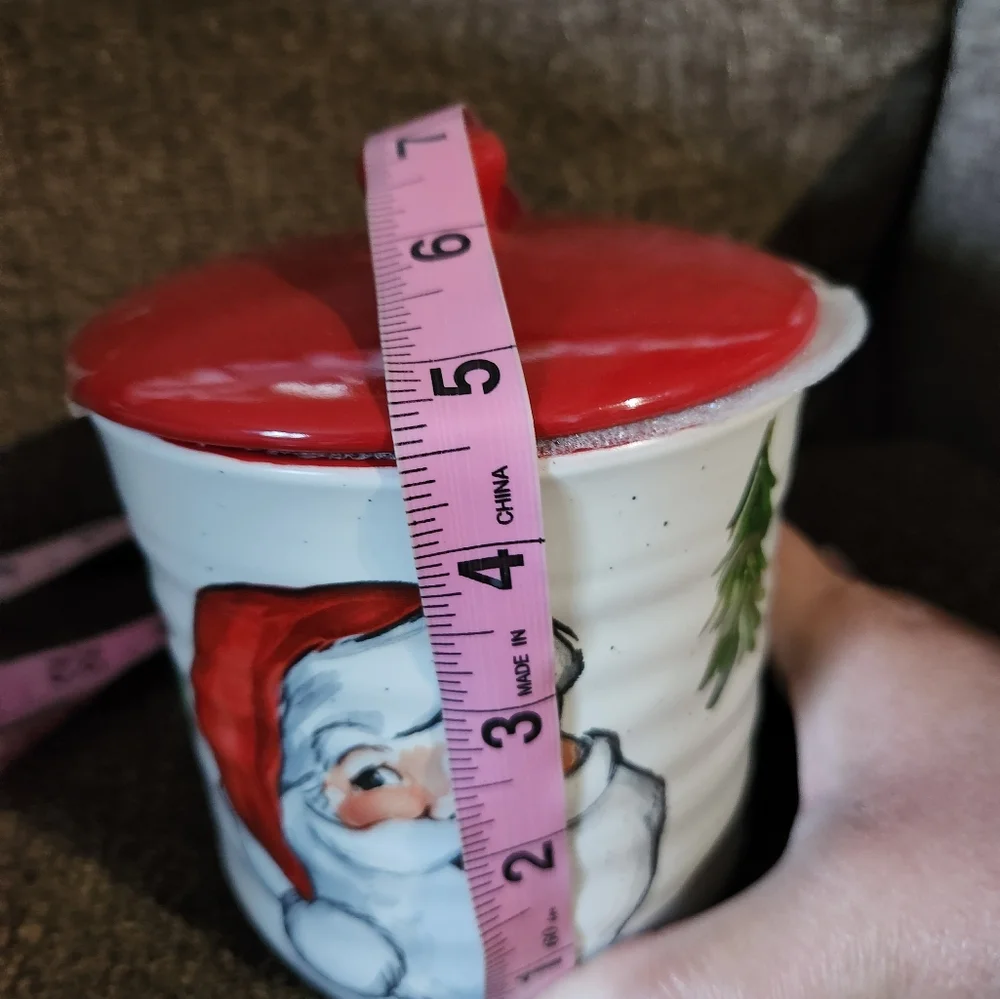 Christmas Santa Claus Canister New White Red Peppermint And Pine